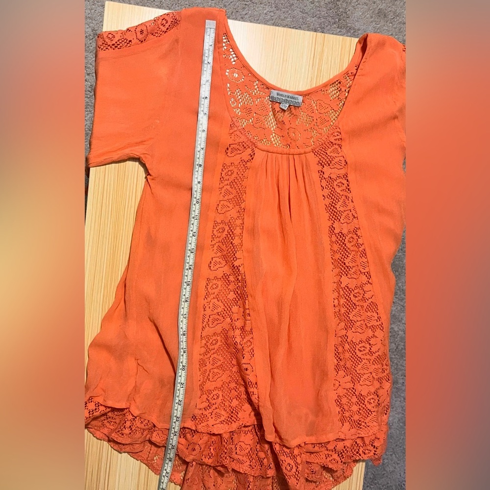 Cost Plus World Market Orange Lace Boho Tunic Top S/M Crochet Sheer Festival - Picture 10 of 10